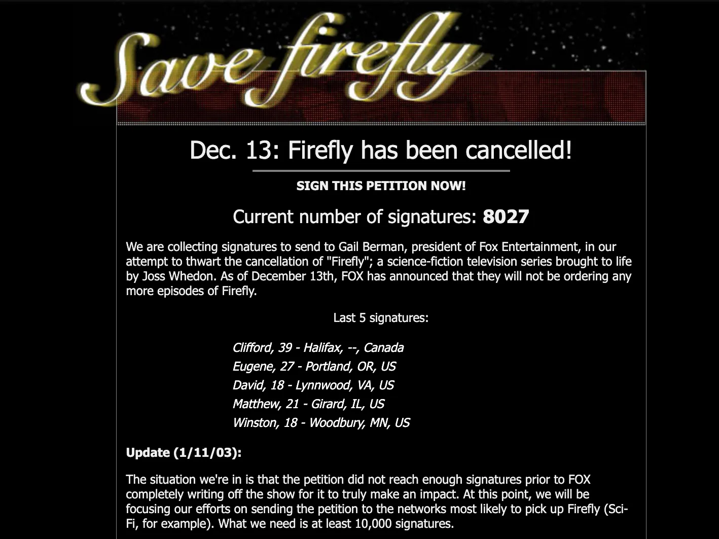 Save Firefly Website